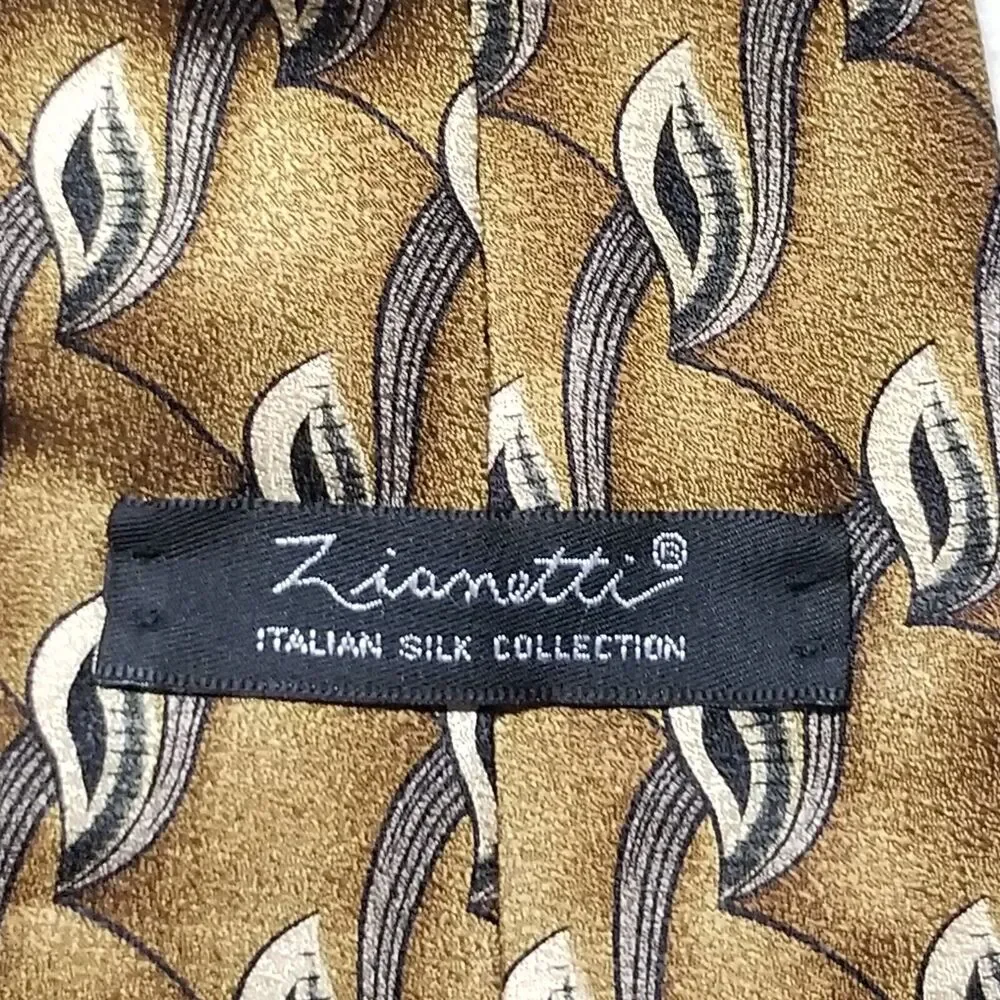 Zionetti Tie Italian Silk Brown Gold Geometric Design Necktie Dead Stock Classic